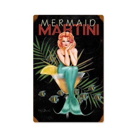 Ralph Burch RB001 12 X 18 In. Mermaid Martini Vintage Metal Sign